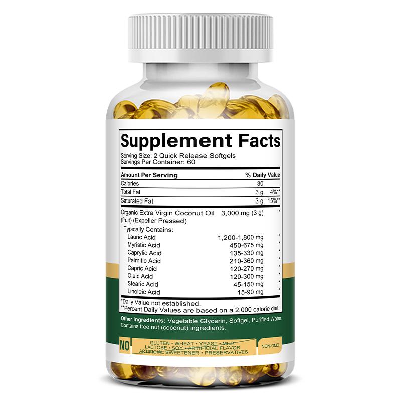 Fearathe Extra Virgin Coconut Oil Softgels 3000mg 120 Count