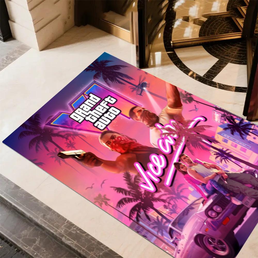 Grand Theft Autoce City Retro 80S Style Floor Mat Perfect For Playrooms Decorate Room Entryway Hallway Antislip Carpet Decorate Offices