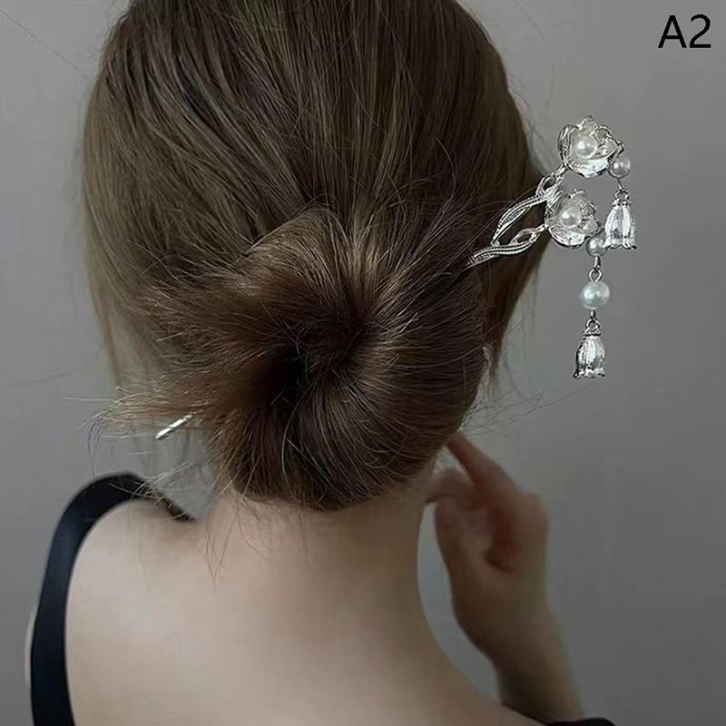 Vintage Chinese Style Hanfu Hair Stick Women Metal Flower Hair Fork Hair