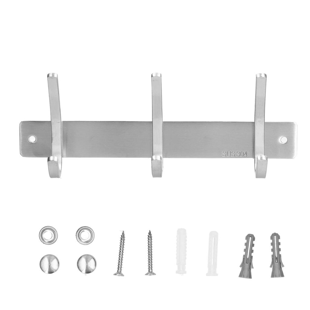 Wall Mounted Kitchen Hanger with 3 Hooks 304 Stainless Steel Punching Cloth Hook for Bathroom
