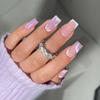 24Pcs Short Square Floral Press On Nails With Glue Shimmery Glitter French Fake Nail Tips Full Cover Manicure