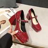 Fashion Women's 2025 Platform Pumps Square Toe Thick Heels Women's Patent High Heels Party Shoes Square Toe Square Heel