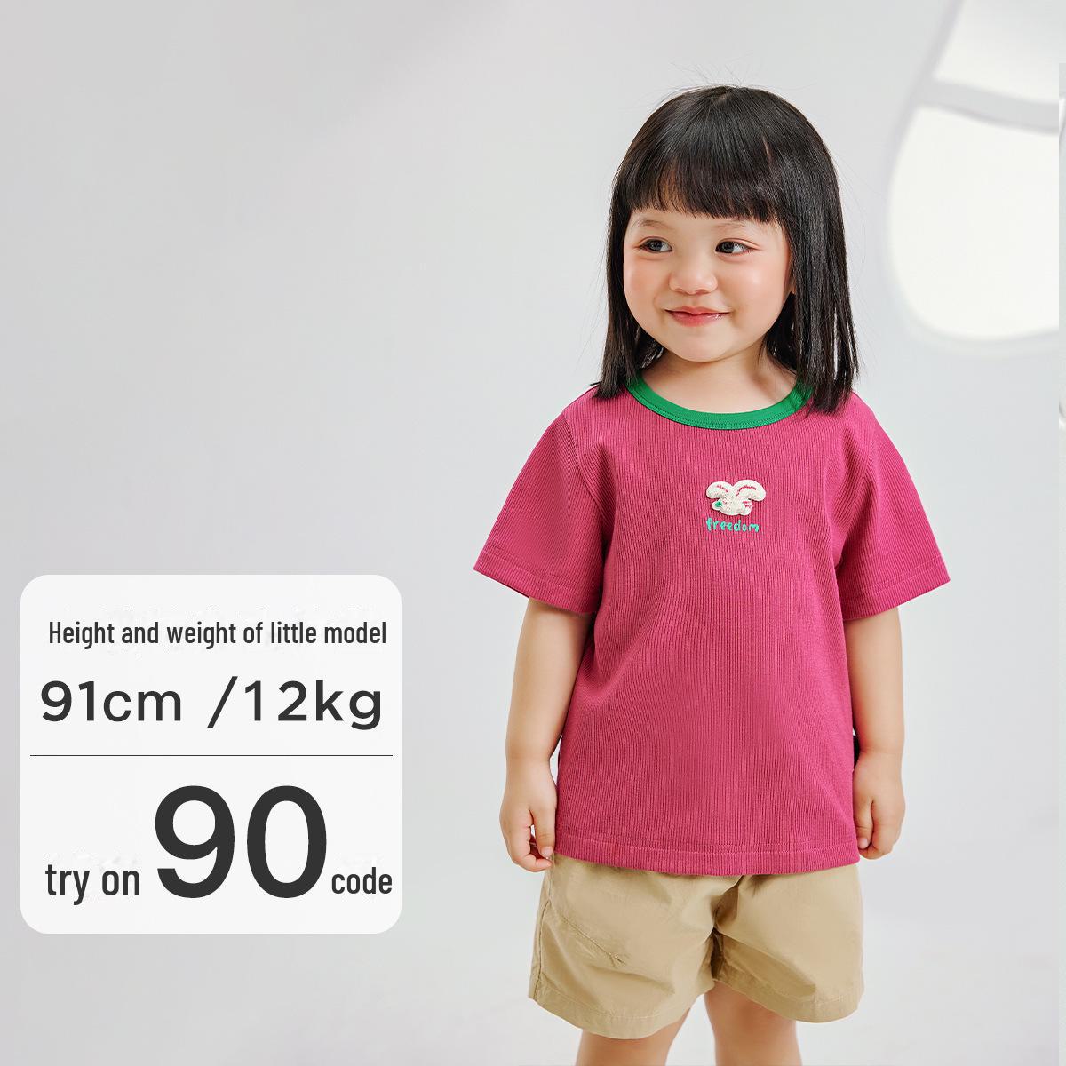 

Футболка Dopamine с круглым вырезом и коротким рукавом для девочек – Милый летний топ чистого цвета 140 cm