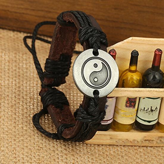 Unisex Eight Diagram Faux Leather Rope Weave Charm Infinity Multilayer Bracelet for Party