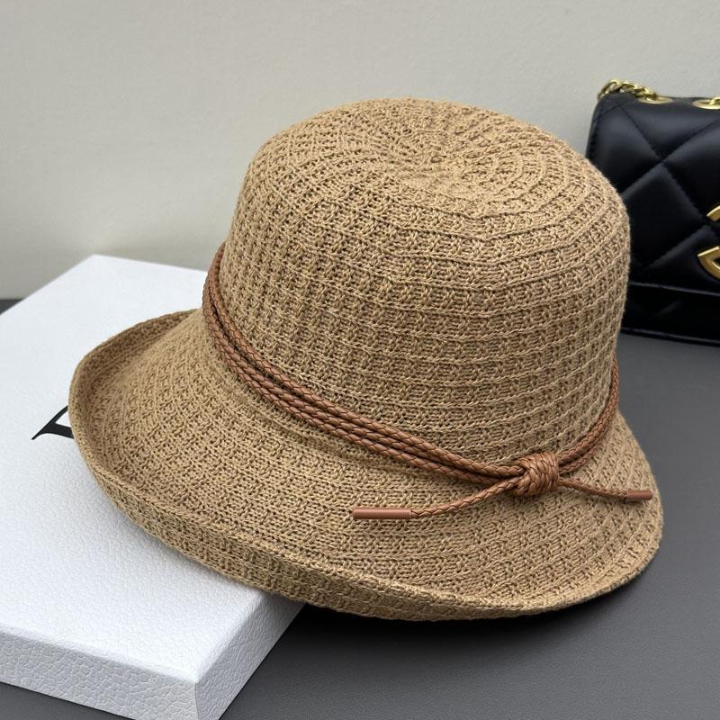 New Crimped Bucket Hat Women's British Top Hat Spring and Autumn Hat Women's Bow Knitted Hat Versatile