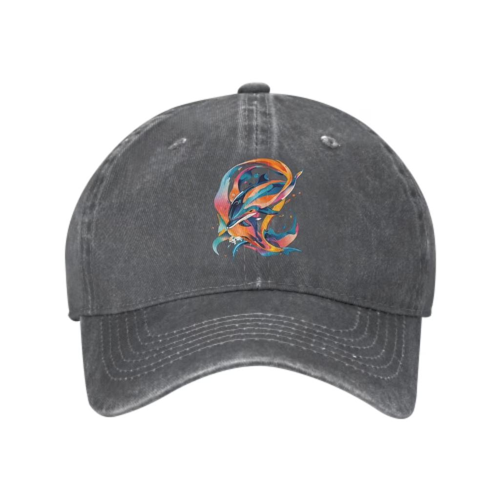 Artistic Dolphin Baseball Cap Washed Cotton Adjustable Casual Outdoor Trucker Hat