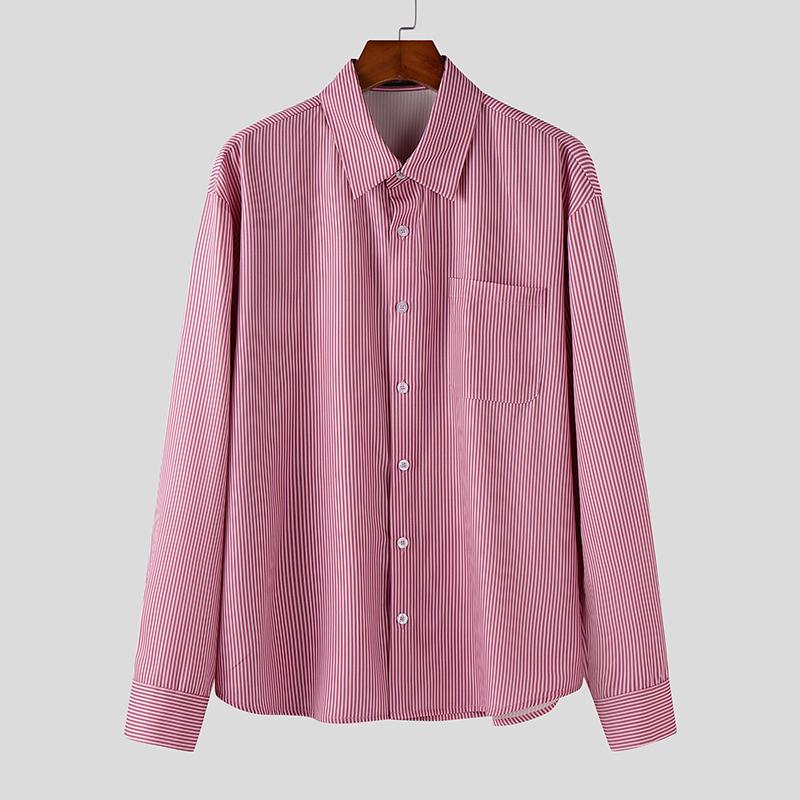 

INCERUN Spring Oversized Men Long Sleeve Turn-down Collar Buttons Striped Casual Shirts 3XL