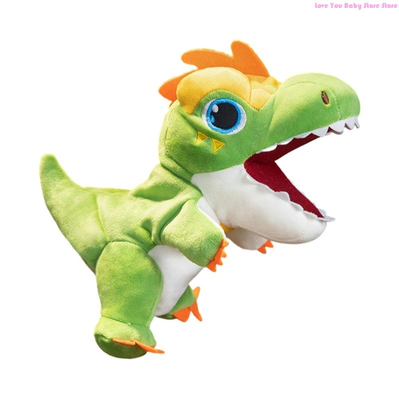 Playful Green Dinosaur Puppet Stuffed Toy Movable Mouth Interactive Kids Gift 195F