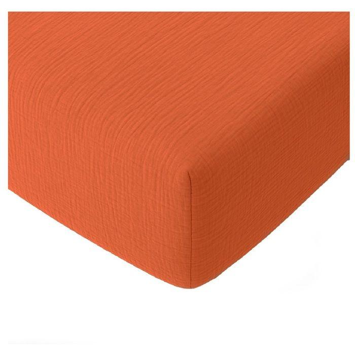 Drap-housse 180 X 200 Cm Gaze De Coton Lavé Safran Orange