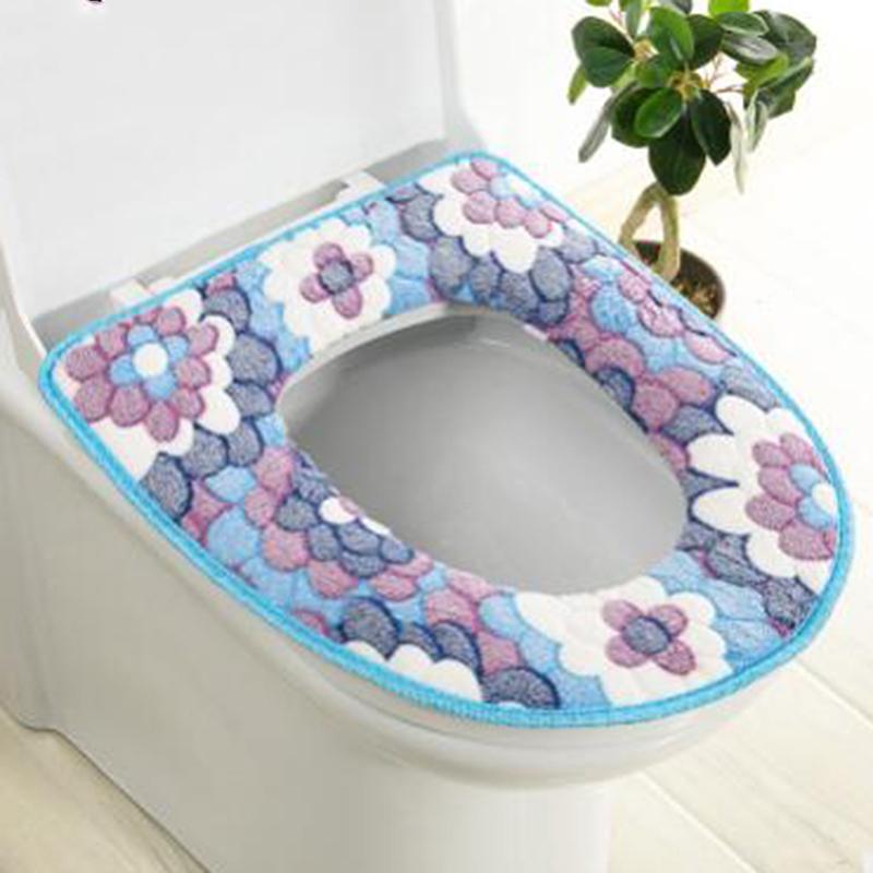 Toilet Seat Covers Flannel Winter Warm Prints Thicken Comfortable Gentle Toilets Cushion Bathroom Essential Accessories