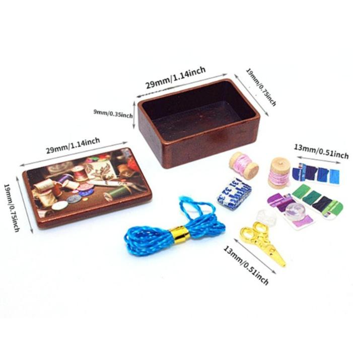 Miniature Sewing Box Toy Model 1:12 Dollhouse Accessories Pretend Play Delicate Details Die-cast Metal Mini Work Box for Kids