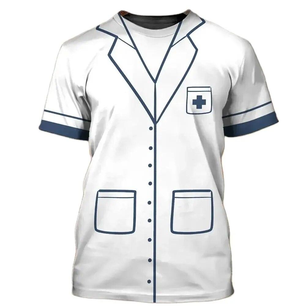 

Нова весела імітація лікаря Професійна уніформа Графічні футболки для чоловіків Модні смішні хіп-хоп друковані особисті футболки Топи 4XL