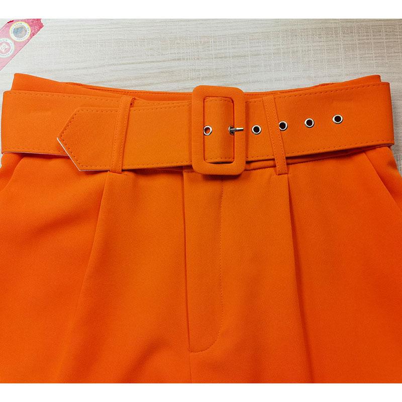 New Women's Casual Pants, Slim Fit Straight Leg Stretch Trousers with Belted Waist, Solid Color Office Wear Cropped Pants