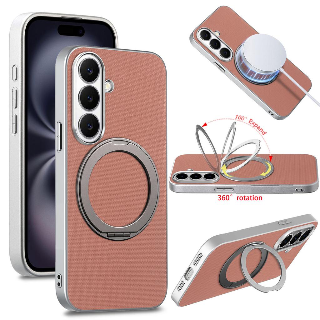 For Magsafe Magnetic Rotating Bracket Phone Case for Samsung Galaxy S26 S25 Ultra Plus S25 Edge S26+ Leather Protective Cover