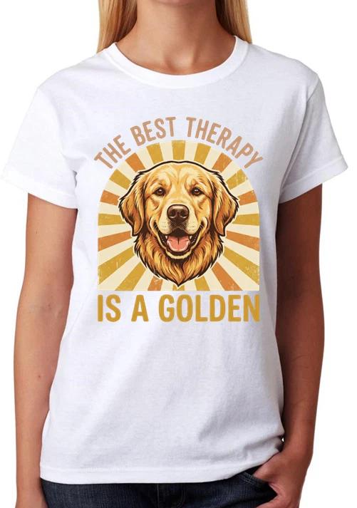 The Best Therapy Is A Golden Retriever Ladies T-Shirt Dog Lover Tee XS