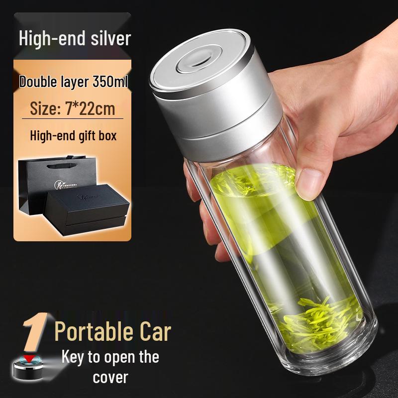 Minghui Quick-Open Double-Layer Glass Cup with Tea and Water Separation, Car-Mounted High-End Men's Cup.
