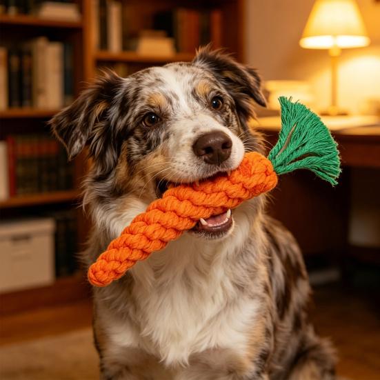 2 Stück Karotten-Hundespielzeug, 22 cm Handgefertigtes Baumwollseil-Hundespielzeug, Geflochtenes Karotten-Kauspielzeug, Abriebfestes Hundezahnreinigungsspielzeug zur Angstlinderung