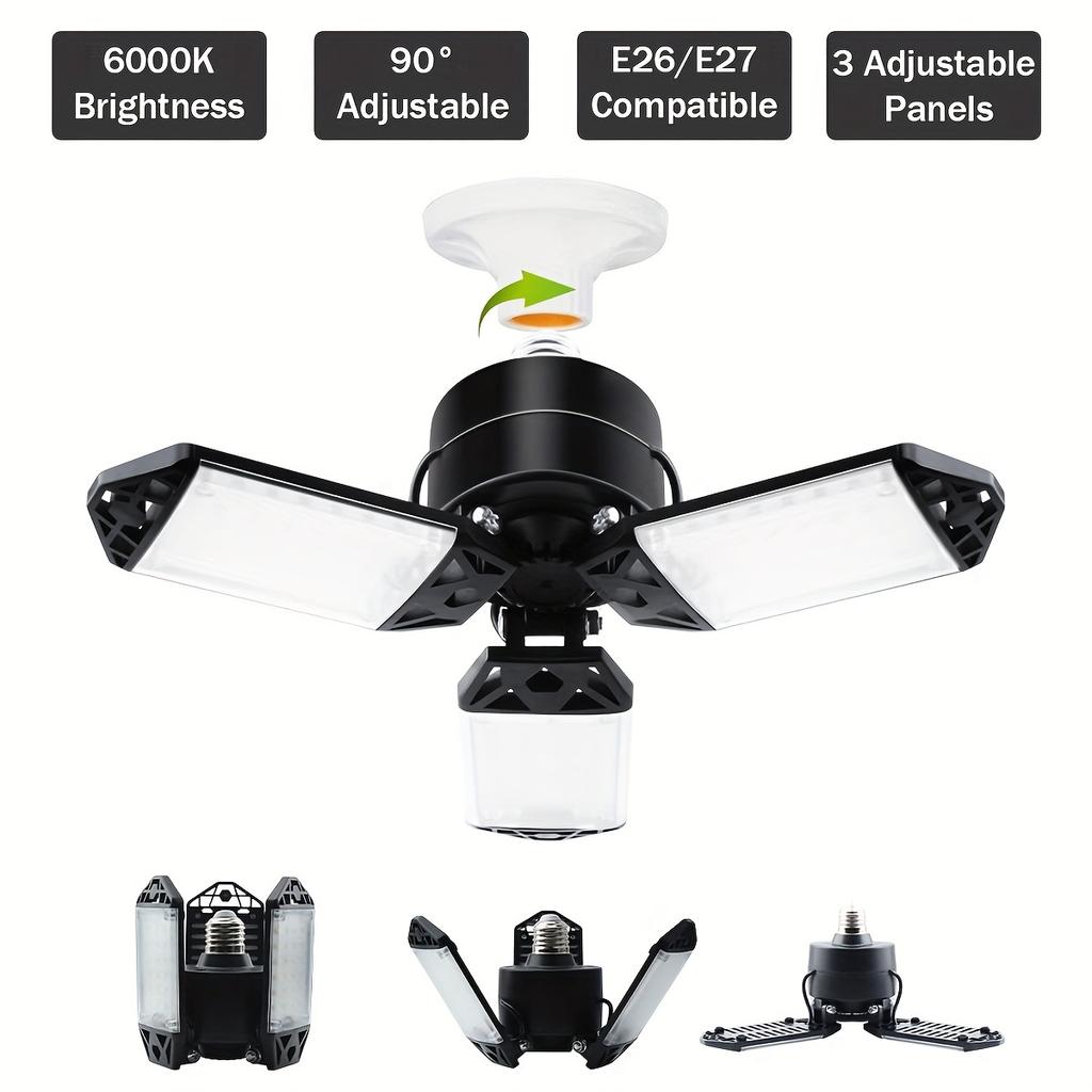 Deformable Garage Light with 3/10 Foldable Panels E26/E27 Ceiling Lamp150W 6500k LED Bulb for Shop Workshop Industrial Lighting