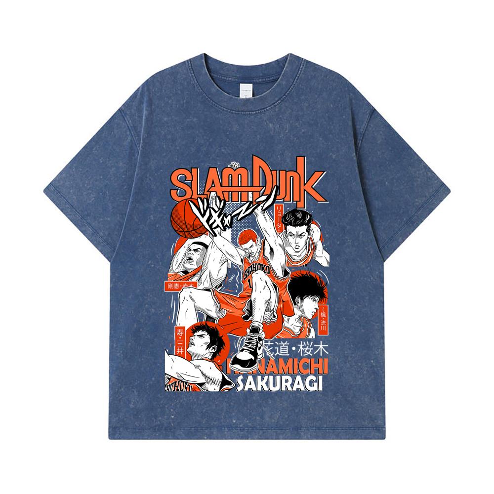 275 GSM Washed T-shirts 100% Cotton Slam Dunk V2 Hanamichi Print Unisex Heavy Cotton T Shirt
