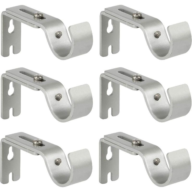 Heavy Duty Adjustable Curtain Rod Brackets Rod Holders for 1 Inch Rod, Silver Color, (Set of 2)