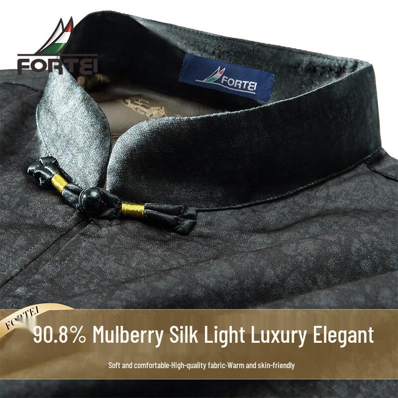 Men s Silk Blend Tang Suit Long Sleeve Shirt 48