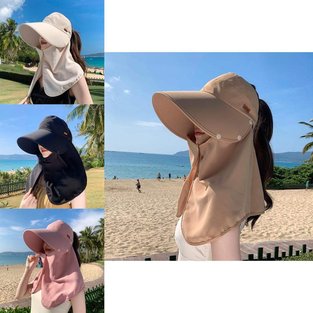 Sun Protection Sun Hat For Women With Removable Shoulder Cover Summer Uv Shield For Outdoor Activities