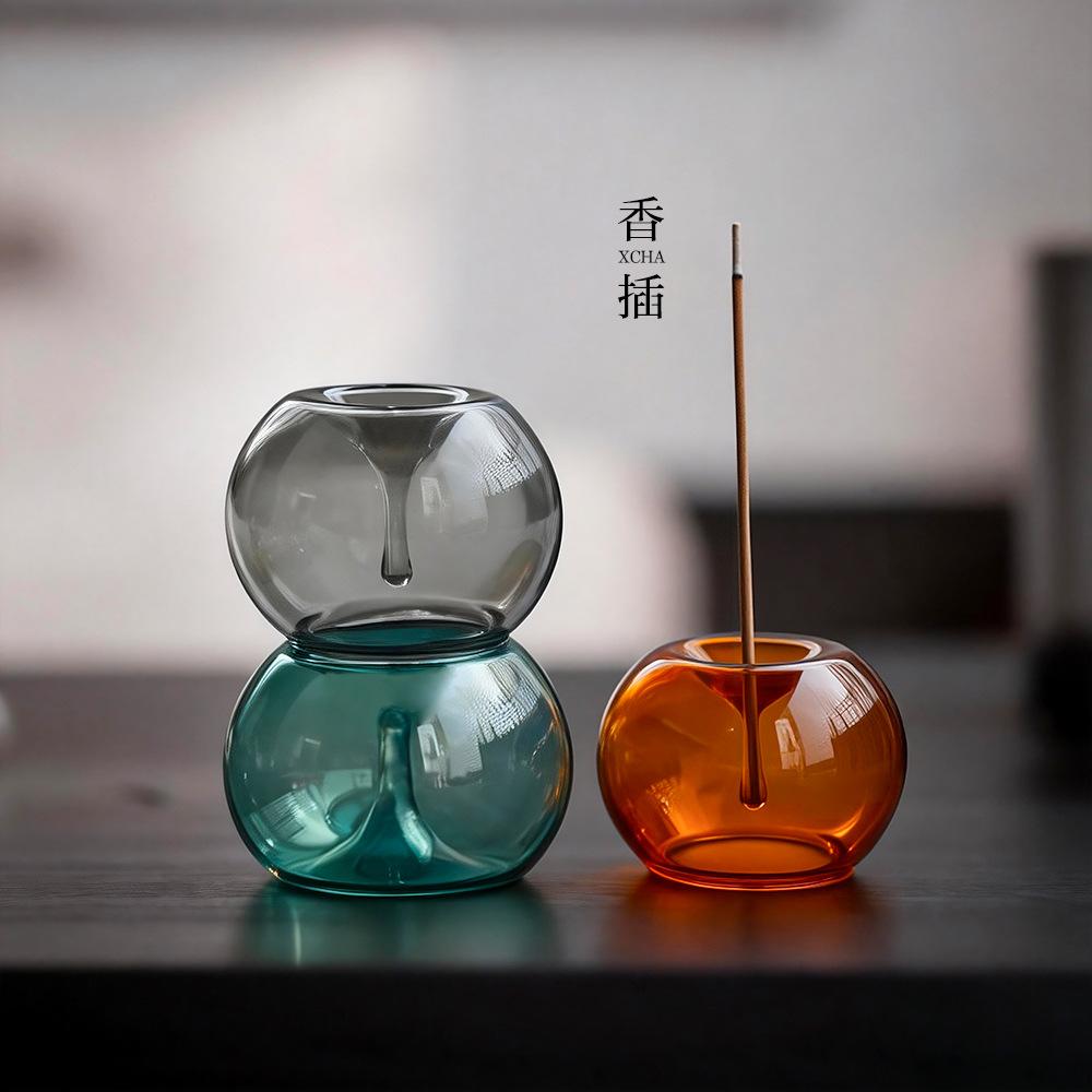 Colorful Glass Ball Incense with Glass Incense Holder, Aroma Stand, Home Indoor Incense Burner, Zen Tea Ceremony Incense Tool