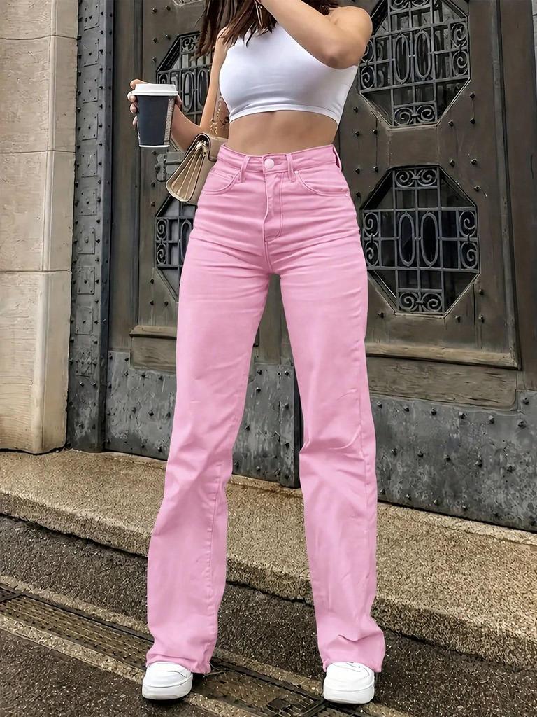 2025 Women's Solid Color Straight-Leg Casual Jeans