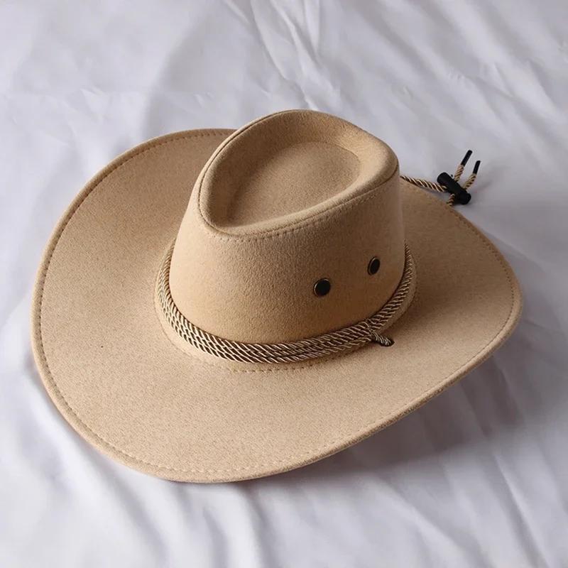 Western Cowboy Hat Vintage Wide Brim, Sun Protection Outdoor Hat for Riding Camping Hiking, Solid Color Jazz Basin Hat