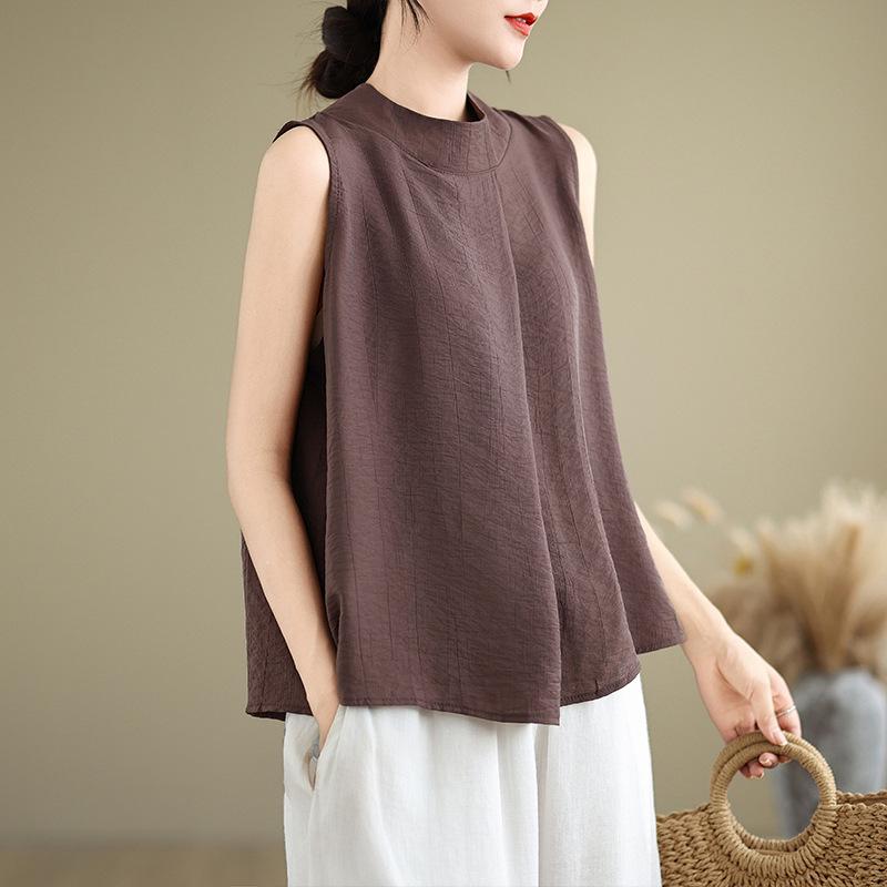 2025 Summer Textured Ramie Cotton-Linen Women's Stylish Sleeveless Vest
