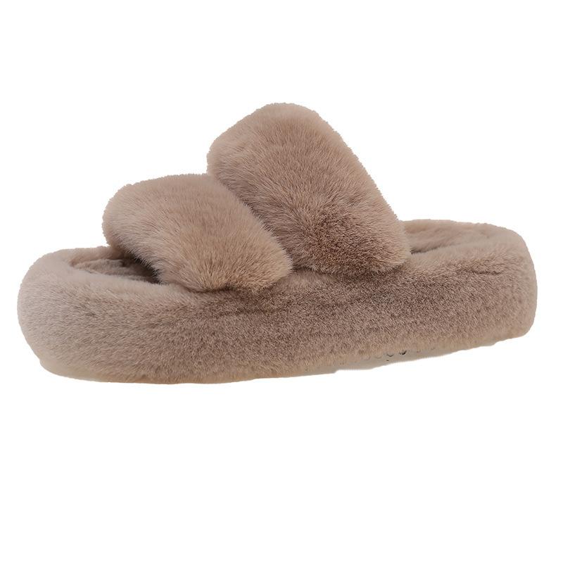 Thick-bottomed one-word fluffy slippers for women's outer wear 2025 new comfortable and lightweight one-pedal home office slippers