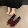 2025 Spring/Autumn Black Satin Pointed Toe Bow Stilettos