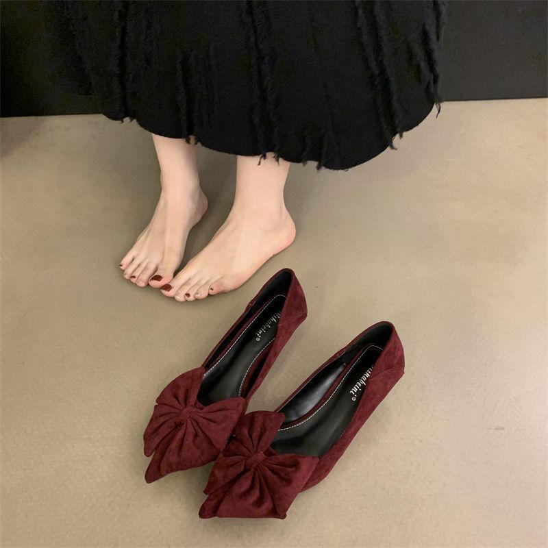 2025 Spring/Autumn Black Satin Pointed Toe Bow Stilettos