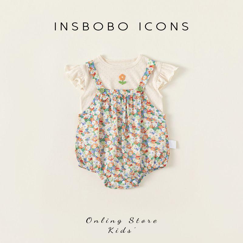 Insbobo Детский костюм Летний 2026 Новый стиль Комбинезон для девочки Двухпредметный набор Детский комбинезон Летний наряд для младенца Orange 66 cm