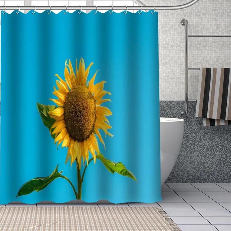 Frische Natur Sonnenblumen Kunstmuster Duschvorhang Badezimmer Dekoration Wasserdicht Polyestergewebe Badewannen-Bildschirm Mit Haken