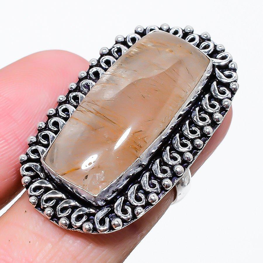 

Natural Golden Rutile Gemstone Handmade 925 Sterling Silver Ring Size 7 S1W32