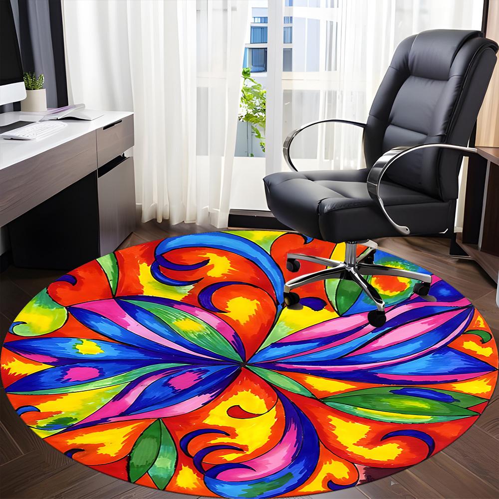1pc Colorful Flower Mandala Chair Carpet for Office Non-Slip, Machine Washable Rug for Office - Holiday DecorMachine Made yy251029015