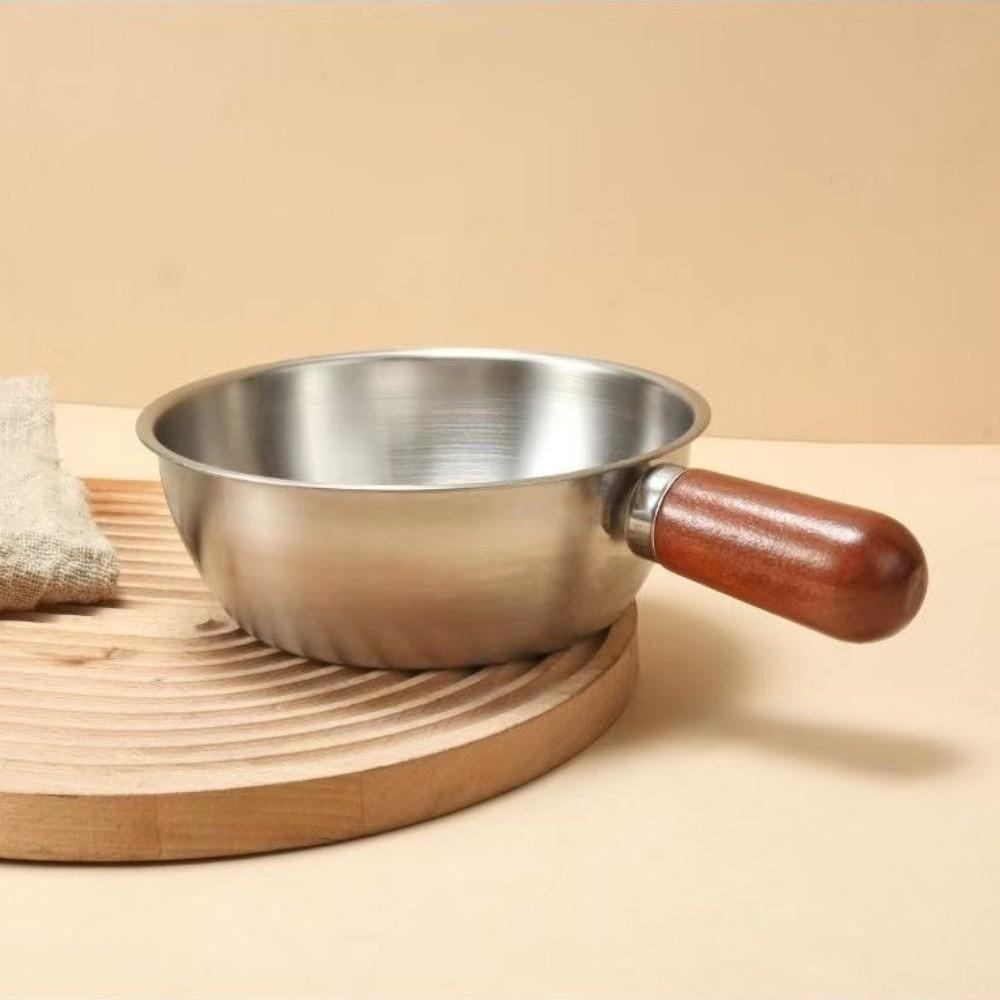 Portable 201 Stainless Steel Pot Walnut Wood Handle Salad Bowl New Small Pot Bowl  Cooking Tool