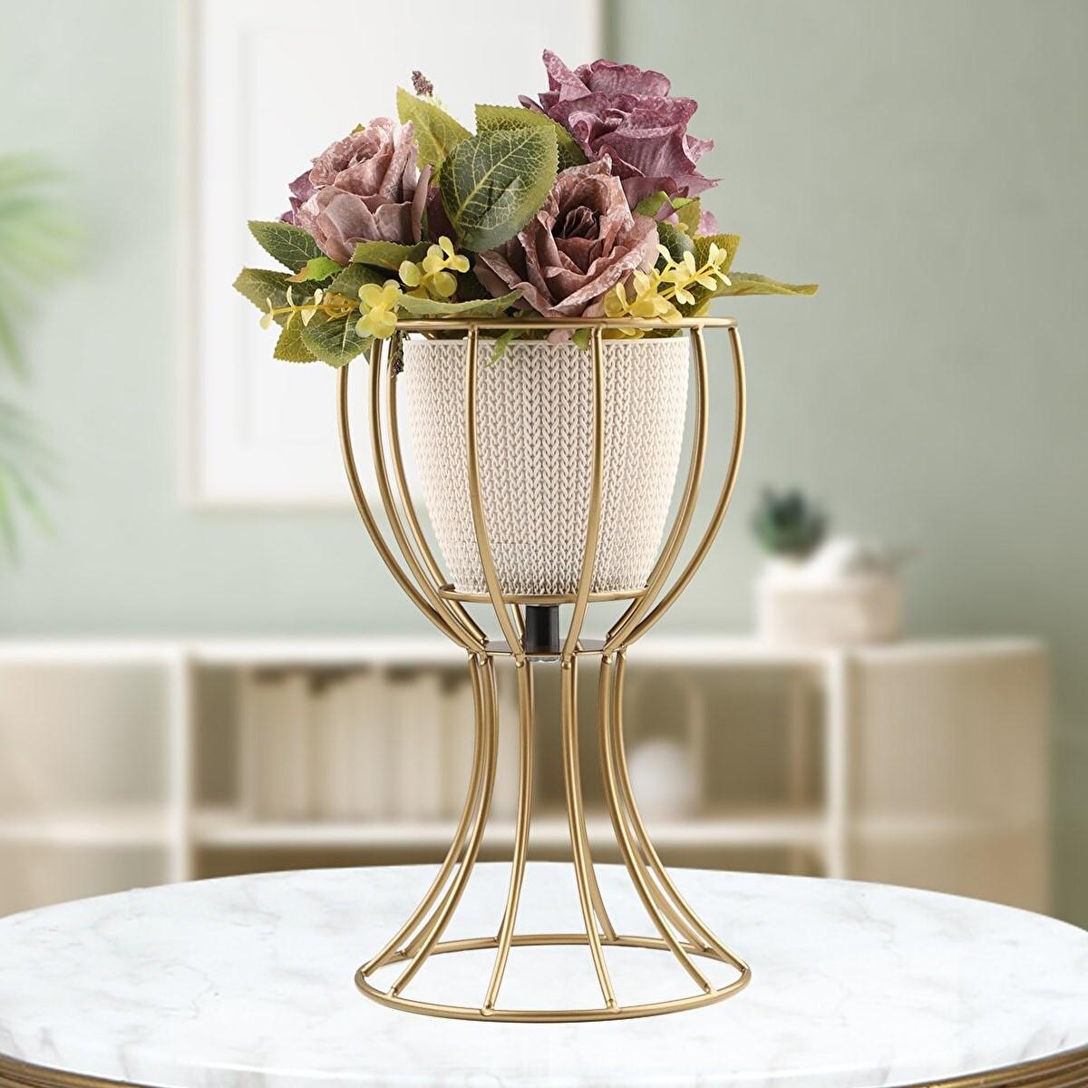 

Цветочный горшок Style Tumbled - Кремовый цветочный горшок с подарком золотой