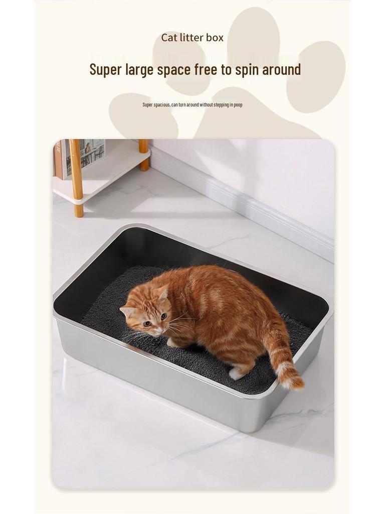Stainless Steel XL Anti-splash Open Cat Litter Box & Pet Bath Tub