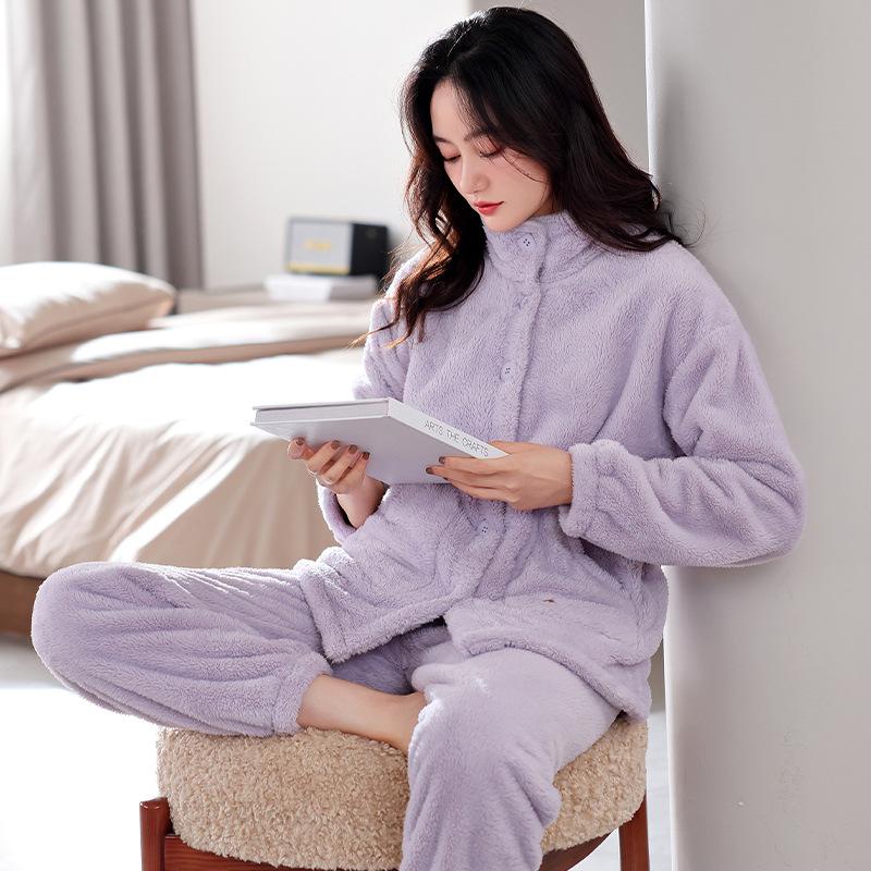 Pajamas Women'S Winter Fleece Thickened Coral Fleece Winter Flannel Large Size Loungewear Warm Set