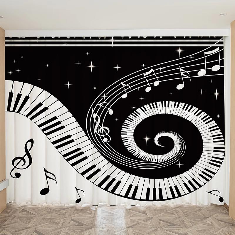 

Шторы на заказ Фортепиано Барабаны Скрипка Гитара Музыкальные ноты Печатные шторы для музыкальной студии Детская спальня Оконные шторы 100W130H(CM)40x51in&Grommet Top