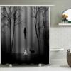 Dunkler Wald Hirsch Silhouette Gotischer Duschvorhang Vintage Halloween Gruselige Landschaft Natur-Thema Badezimmer Dekoration Wandteppich
