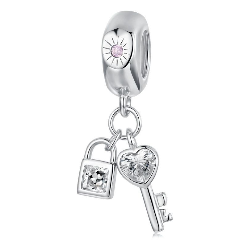 WOSTU Valentine Series 925 Silver Love Heart Charms Key Pendant Murano Glass Bead Fit Bracelet Jewelry Making Gift For Lover Her
