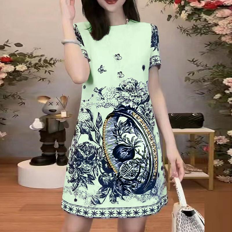 

ZANZEA Женские летние платья с круглым вырезом, коротким рукавом и принтом на талии 5XL зелёный