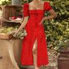 2026 Spring Women's Elegant Floral Slit Lace-up Dress - European & American Style