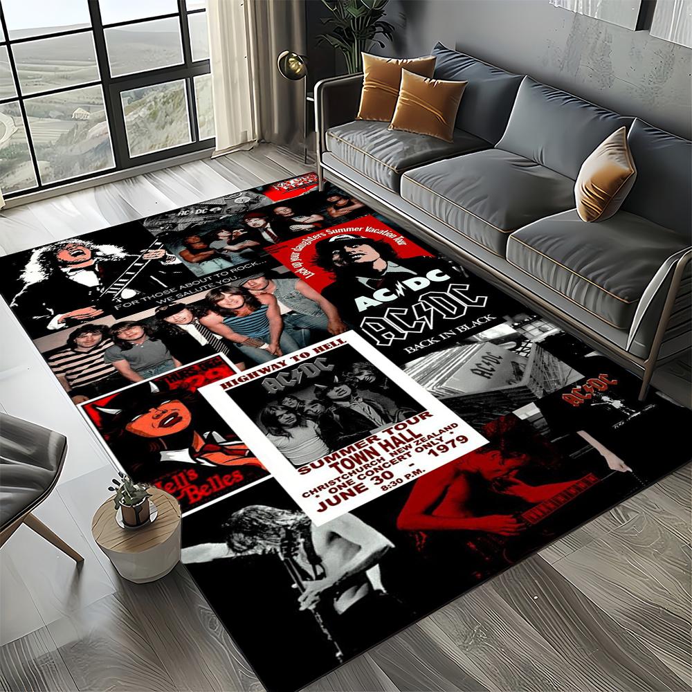 3D AC-DC Rock Band Cartoon Teppich Groß, Teppich für Wohnzimmer Schlafzimmer Sofa Fußmatte Dekoration, rutschfeste Bodenmatte für Kinder