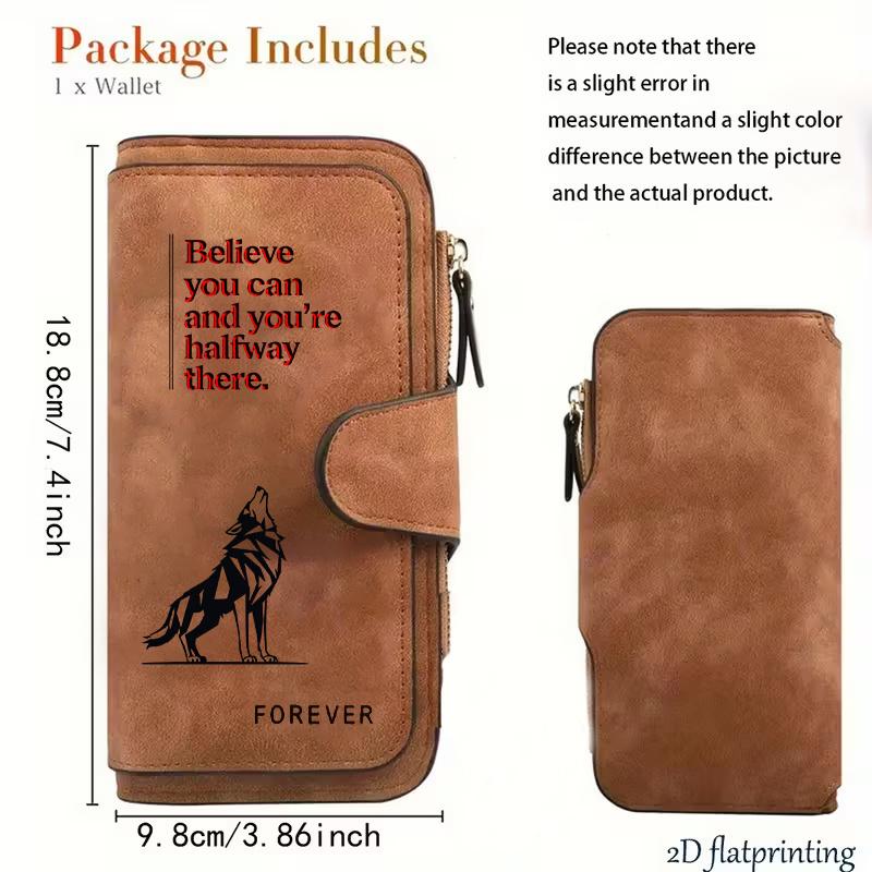 Women's Long Wolf Pattern Wallet 1 Piece Multifunctional Portable Snap Button Coin Purse Practical Daily Storage Wallet Perfect Birthday Gift for Cat