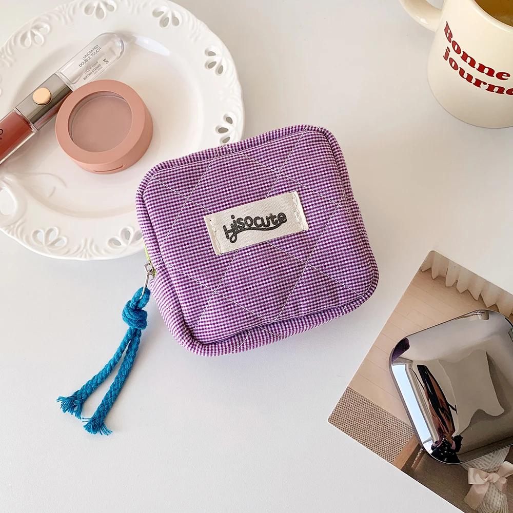 

Plaid Mini Coin Purse, Portable Cosmetic Storage Bag, Lady s Lipstick Bag and Card Holder, Kawaii Tofu Pillow Bag