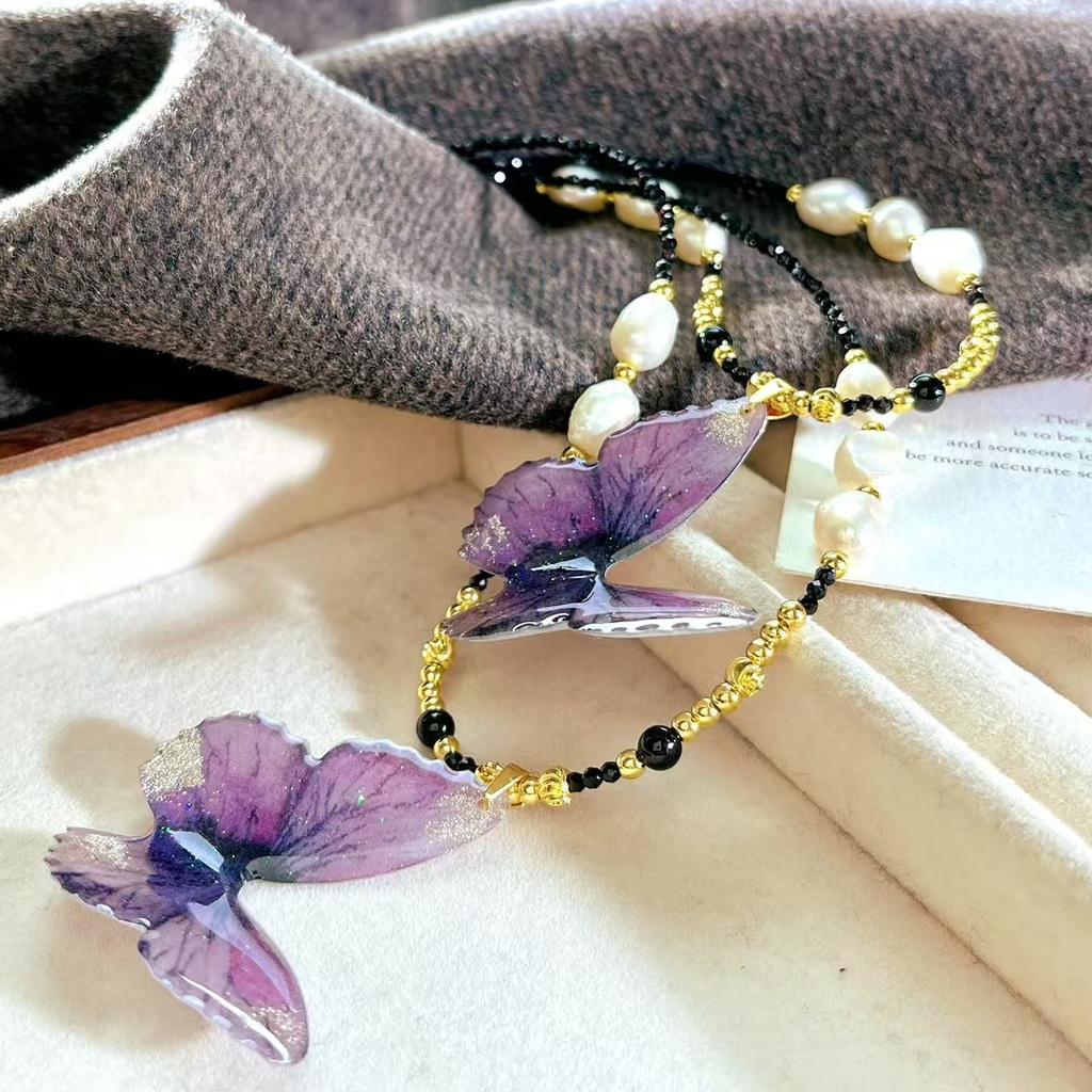 Vintage High Quality Natural Freshwater Pearl Artificial Butterfly Collarbone Chain Necklace